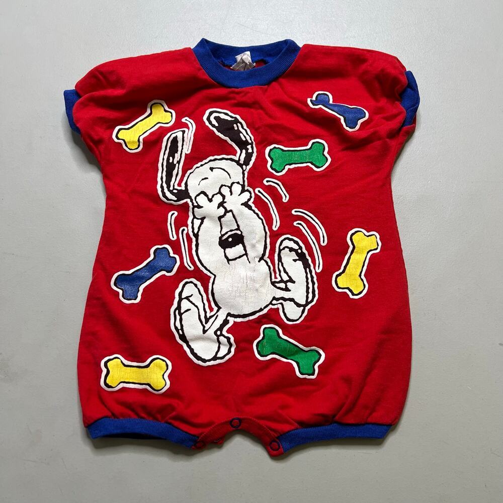 VINTAGE Baby Romper SNOOPY Puppies Color‎ Block Size 12m Y2K AOP Snap 80s